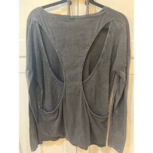 Mono B MEDIUM Women’s Black Mesh Panel Athletic Long Sleeve Top | Yoga Gym